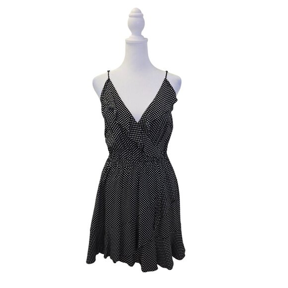 NWT Express Polka Dot Faux Wrap Ruffle Detail Sun Dress Size Small - Picture 1 of 7